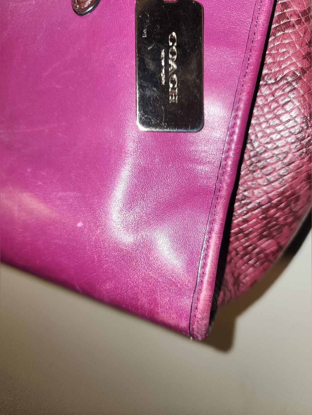 Coach Leather Exoctic Python Crosby Carryall Cyclamen Satchel Plum Turnlock Tote - Picture 3 of 17